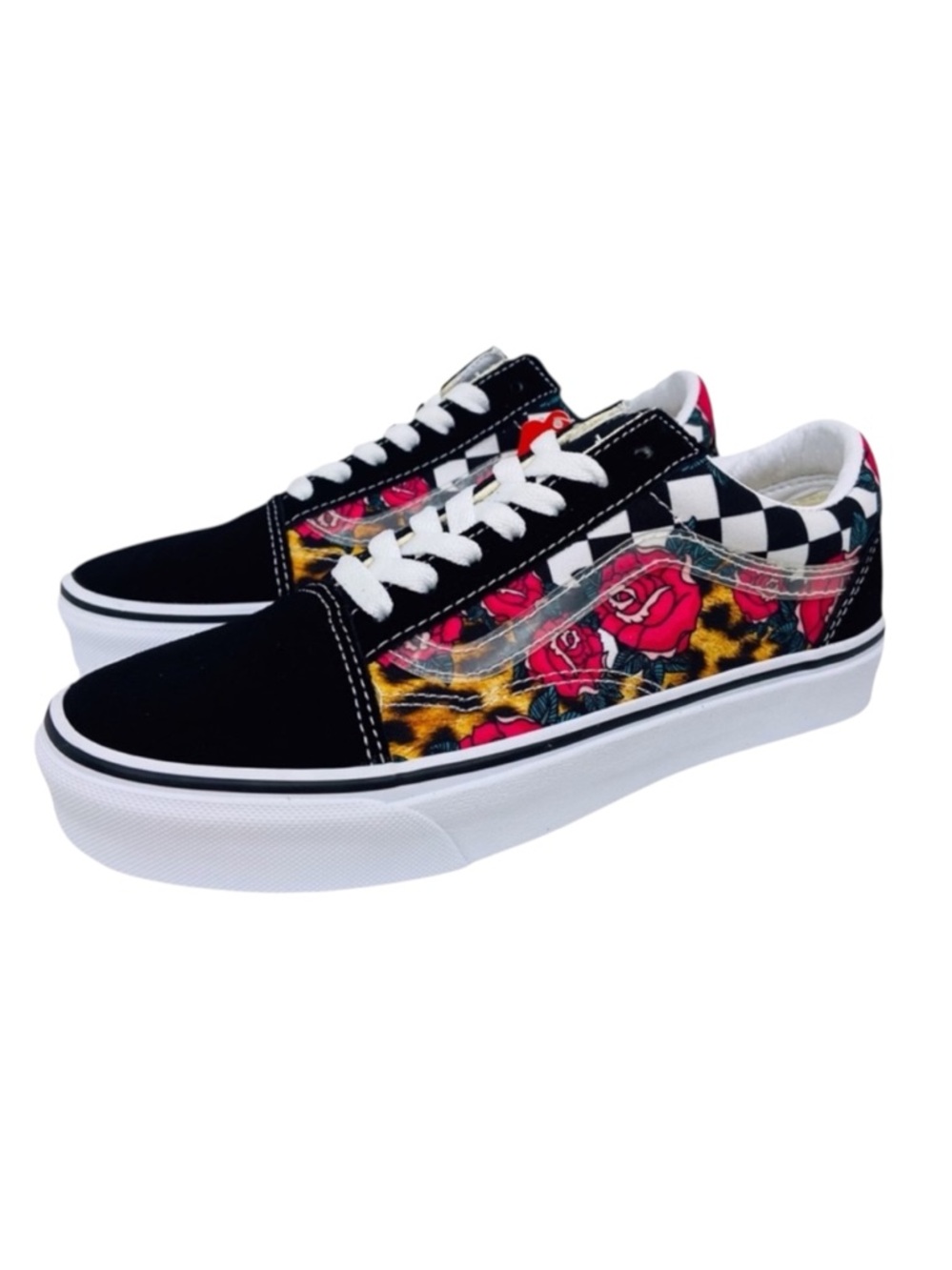Vans Old Skool Rose Animal Checkerboard Red Dark Romantic Steampunk Streetwear